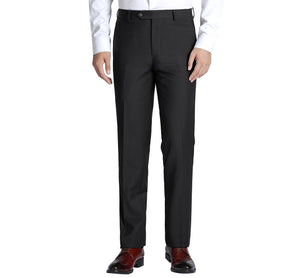 RENOIR Black Regular Fit Flat Front Wool Suit Pant 508-1
