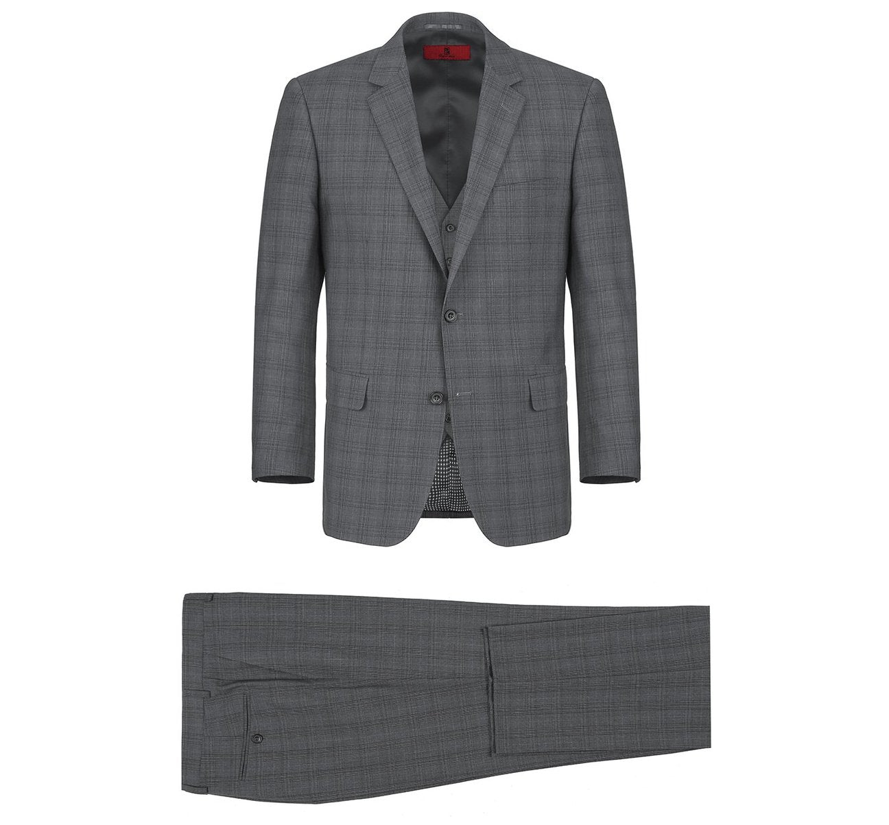 RENOIR 3-Piece Classic Fit Single Breasted Windowpane Suit 278-1