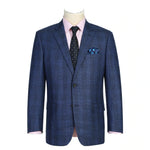 RENOIR Navy Classic Fit Single Breasted Two Button Big-Plaid Blazer 294-5