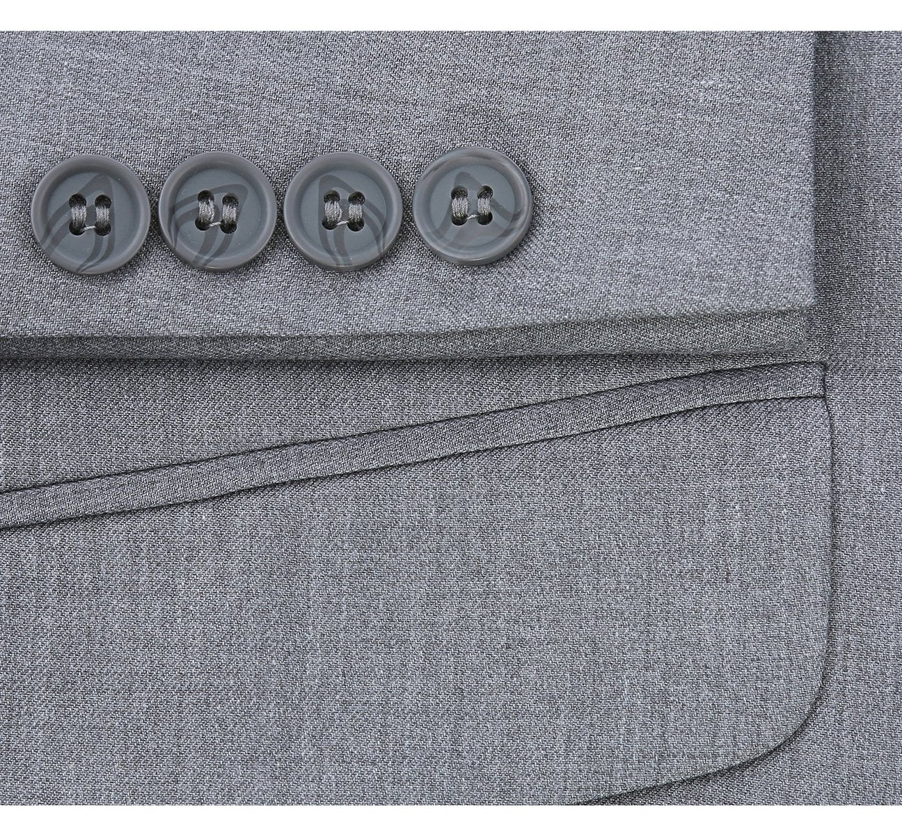 A slim fit men's gray two-piece suit from the Renoir brand, featuring a single-breasted blazer with two buttons and matching trousers, known as the Alessandro Vitello by Renoir 2-Piece Suit 202-2.