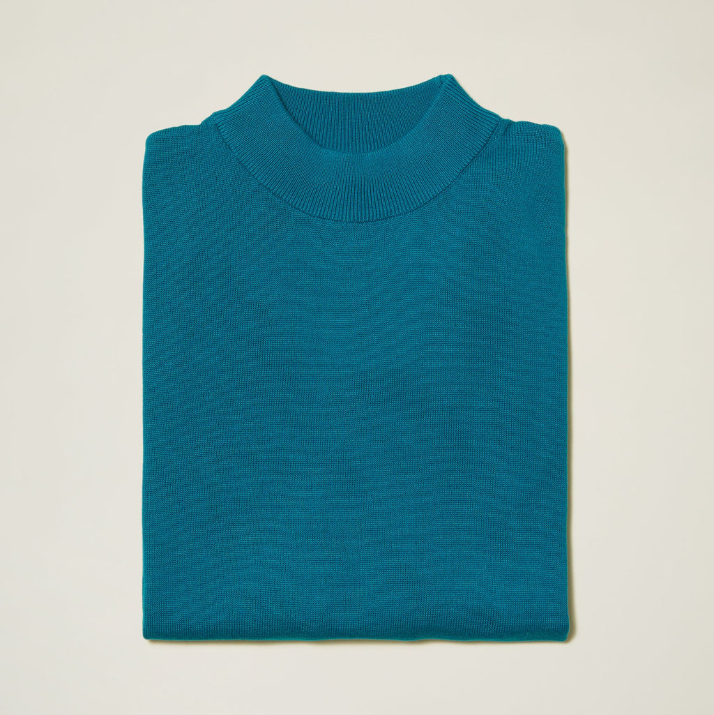 Inserch Cotton Blend Mock Neck Sweater Ocean Blue 4308