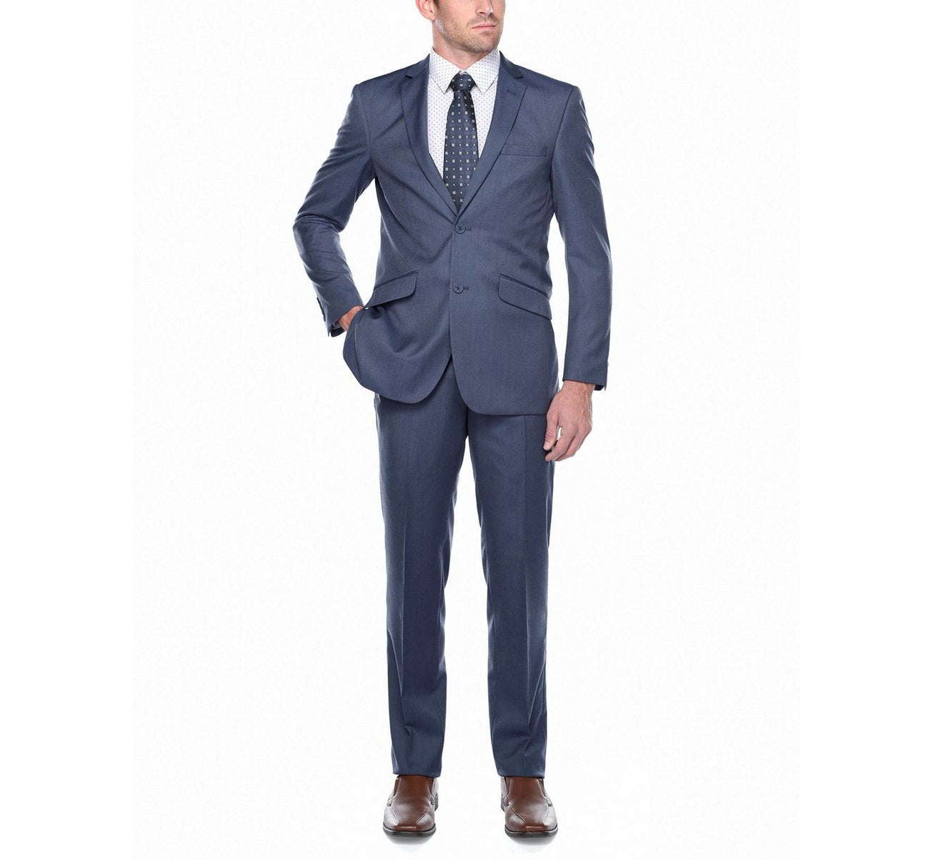 Part of the Alessandro Vitello by Renoir collection, this 2-piece slim fit solid suit (Model 203-19) features a single-breasted dark gray jacket with two buttons, a notched lapel, and two front pockets for lightweight comfort. Enhance your style by pairing it with the versatile waistcoat included in the set.