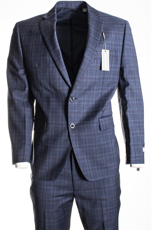 A MICHAEL KORS Modern Fit Navy Window Pane KELS2K2Z2204 suit jacket on a hanger with visible price tags.