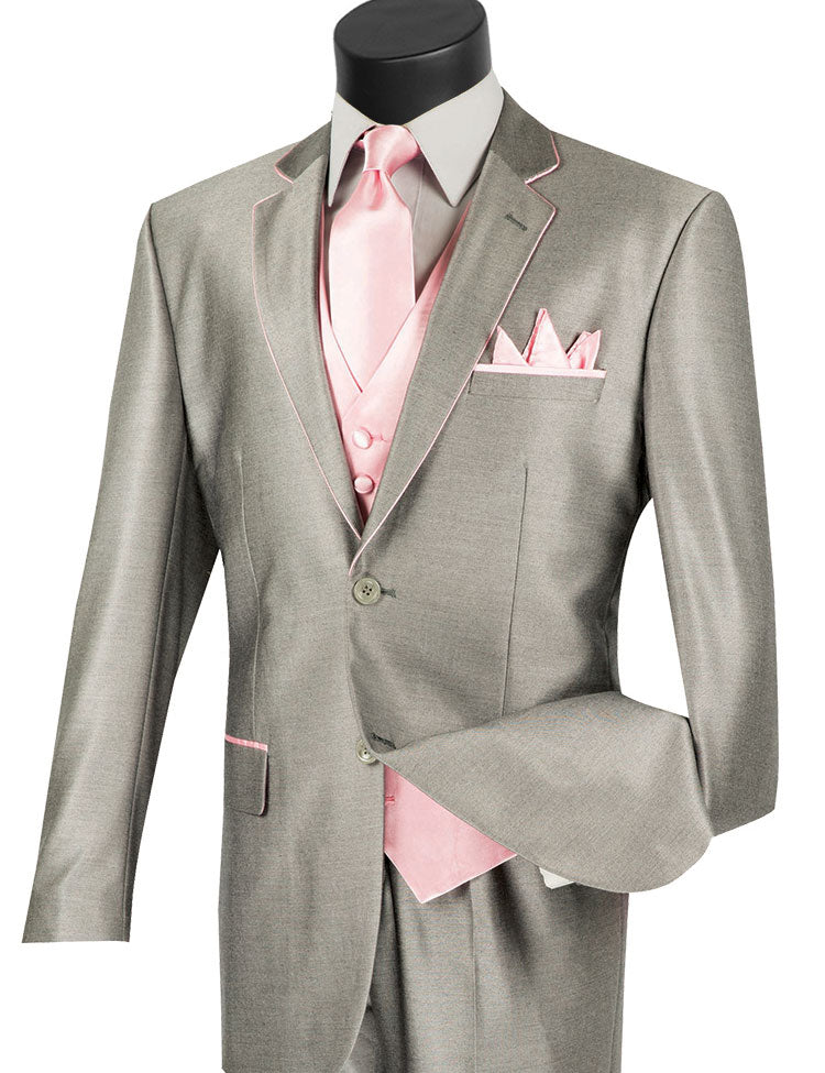 Vinci Regular Fit 5 Piece Suit with Tie and Handkerchief (Gray/Pink) 23SS-4