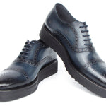 Paul Parkman Men's Smart Casual Cap Toe Oxford Shoes Navy Leather - 285-NVY-LTH