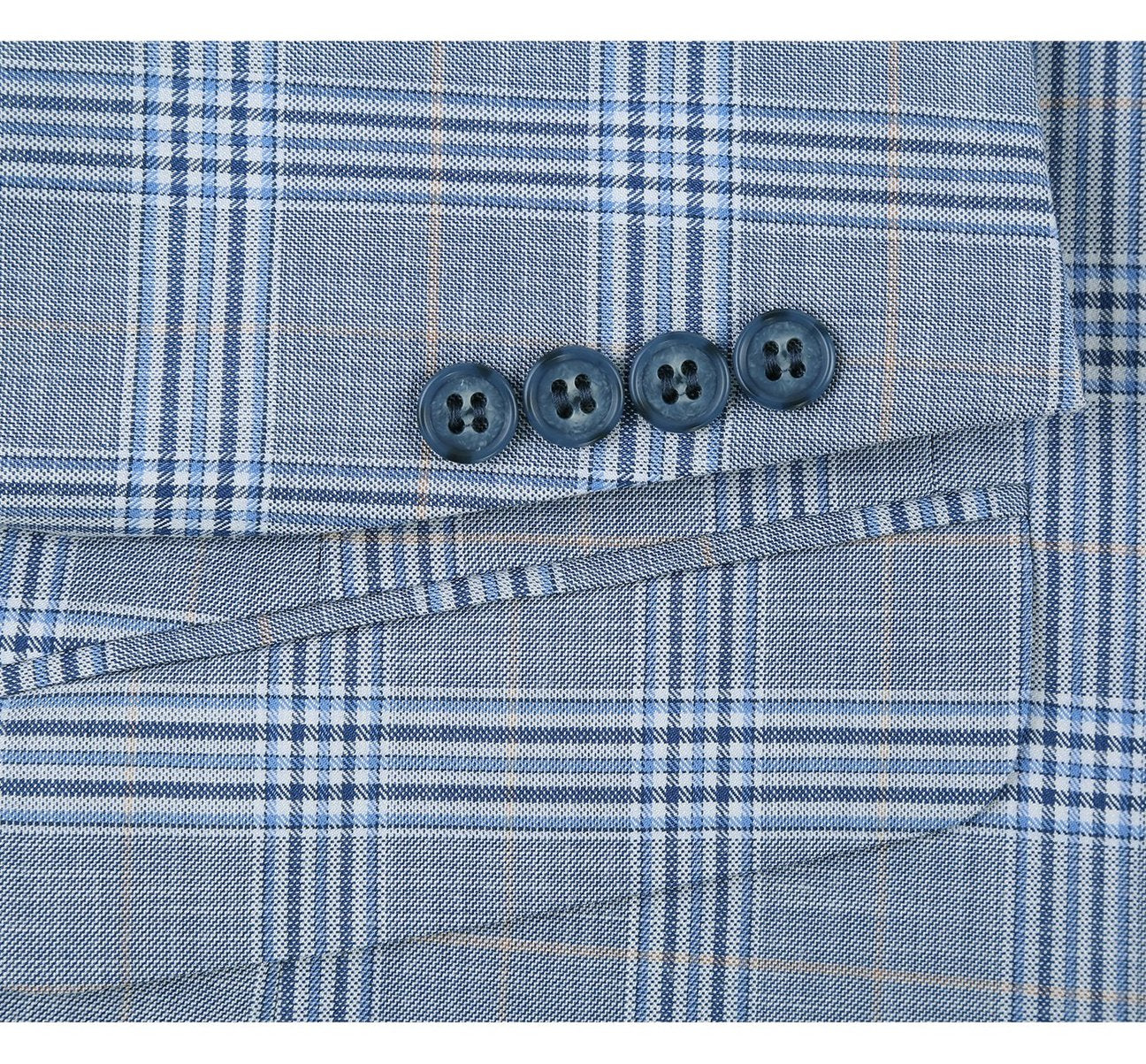 RENOIR Light Blue 2-Piece Slim Fit Notch Lapel Stretch Windowpane Suit 293-3