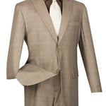 Vinci Glen Plaid Dress Suit 2 Piece Regular Fit (Tan) 2RW-1