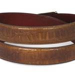 Paul Parkman Crocodile Embossed Calfskin Leather Belt Hand-Painted Olive - B02-OLV