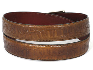 Paul Parkman Crocodile Embossed Calfskin Leather Belt Hand-Painted Olive - B02-OLV