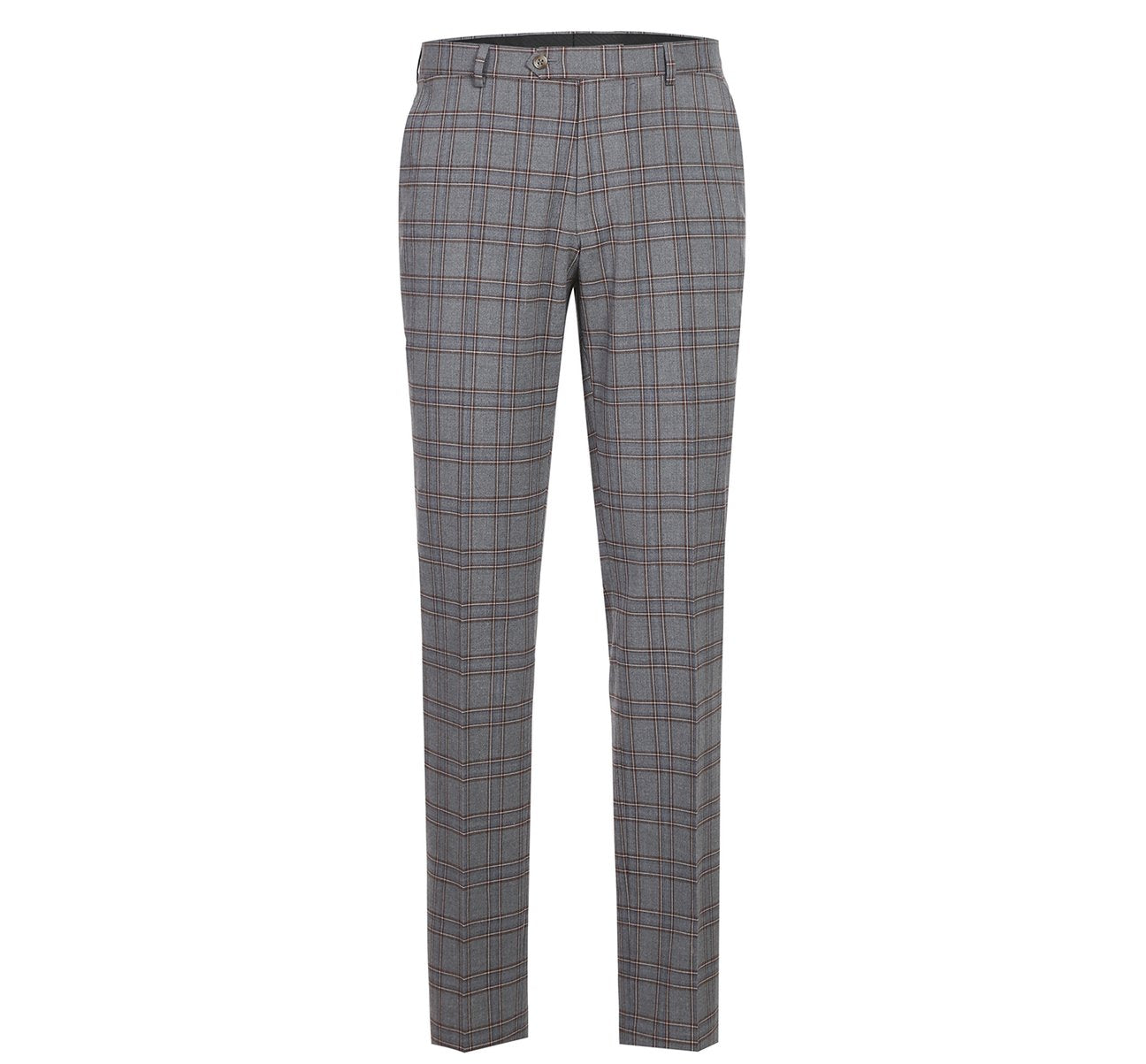 The Alessandro Vitello by Renoir Two Piece Slim Fit Stretch Windowpane Check Dress Suit 293-7, with a sleek single-breasted blazer and coordinated pants, is elegantly showcased against a white background.