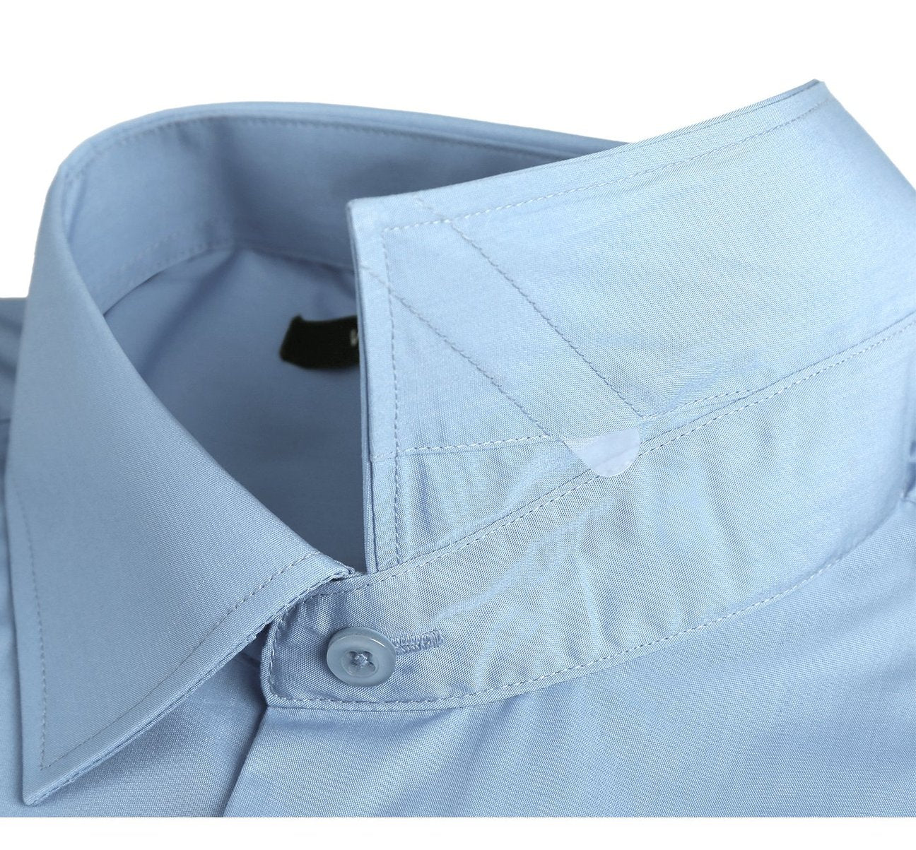 A folded Renoir VERNO Sky Blue dress shirt in Classic/Regular Fit, with a close-up inset showcasing the exquisite fabric texture, ideal for those who appreciate fine formal clothing.