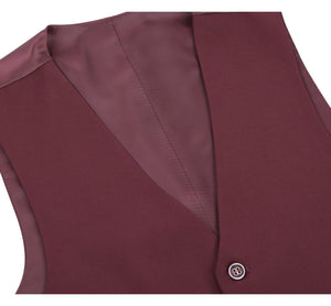 RENOIR Burgundy Business Suit Vest Regular Fit Dress Suit