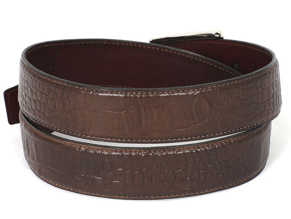 Paul Parkman Crocodile Embossed Calfskin Leather Belt Hand-Painted Brown - B02-BRW
