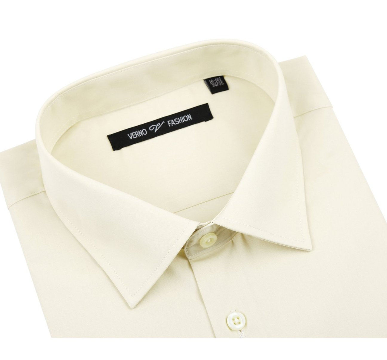 Renoir's VERNO Ivory Classic/Regular Fit Long Sleeve Spread Collar Dress Shirt (TC645) is neatly folded, highlighting the intricate fabric texture.