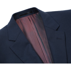RENOIR Navy 2-Piece Slim Fit Notch Lapel Wool Suit 508-19