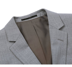 RENOIR Grey 2-Piece Slim Fit Notch Lapel Wool Suit 508-5