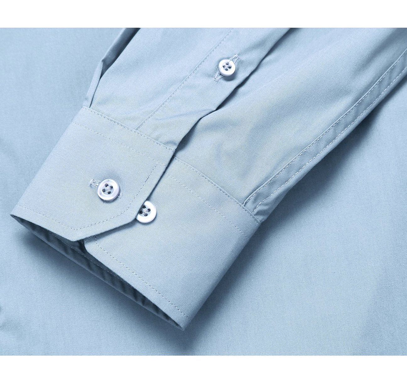 A folded Renoir VERNO Sky Blue dress shirt in Classic/Regular Fit, with a close-up inset showcasing the exquisite fabric texture, ideal for those who appreciate fine formal clothing.