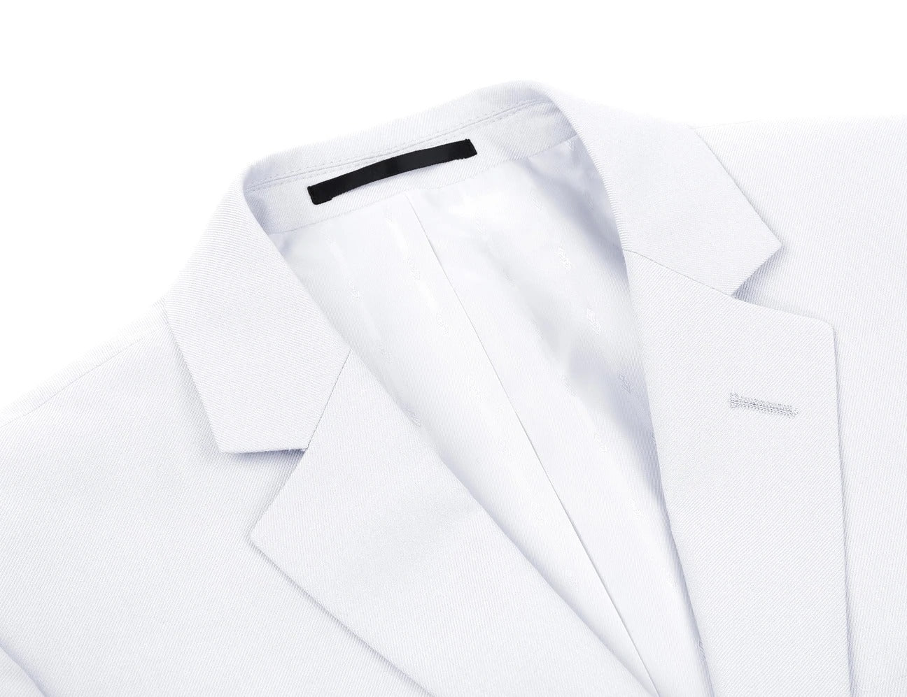 The RENOIR White 2-Piece Classic Fit Single Breasted Notch Lapel Suit 201-6 by Renoir, featuring a jacket and trousers, is showcased against a plain background, offering lightweight comfort with its classic fit.