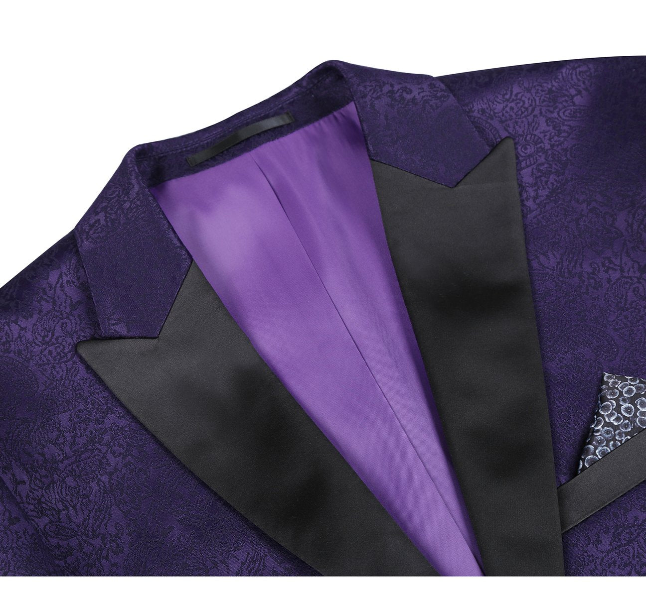 RENOIR Purple Slim Fit Peak Lapel Tuxedo Blazer With Embroidered Pattern 290-3