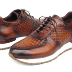 Paul Parkman Men's Brown Hand-Painted Woven Leather Sneakers - LW205BRW