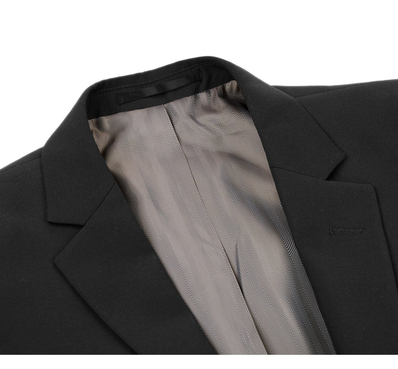 RENOIR Black 2-Piece Slim Fit Notch Lapel Wool Suit 508-1