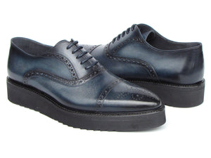 Paul Parkman Men's Smart Casual Cap Toe Oxford Shoes Navy Leather - 285-NVY-LTH