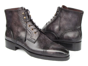 Paul Parkman Men's Gray & Black Hand-Painted Cap Toe Boots - BT9566-GRY