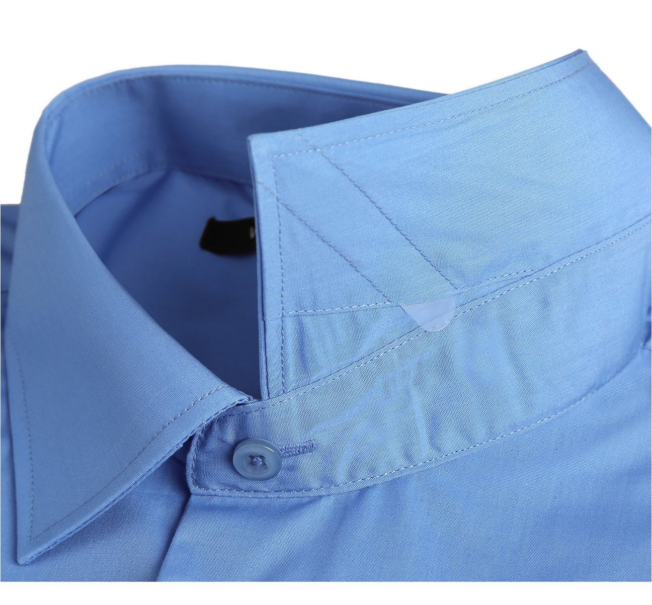 The Renoir VERNO Light Blue Classic/Regular Fit Long Sleeve Spread Collar Dress Shirt TC627 is elegantly displayed, showcasing a close-up inset of its fabric texture.