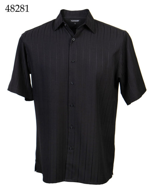 The Bassiri Short Sleeve Shirt by Bassiri, featuring subtle vertical stripes and a regular fit, is showcased on a white background. The product code 48281 is displayed in the upper left corner.