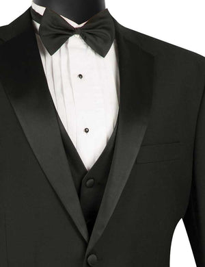 Vinci Regular Fit 4 Piece Tuxedo with Vest Bow Tie (Black) 4TV-1