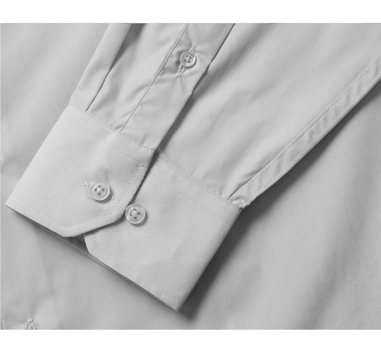 A neatly folded light gray men's dress shirt from Renoir, featuring a close-up of the fabric texture and highlighting its classic fit and refined spread collar. This is the VERNO Grey Classic/Regular Fit Long Sleeve Spread Collar Dress Shirt TC629.