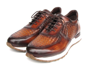 Paul Parkman Men's Brown Hand-Painted Woven Leather Sneakers - LW205BRW