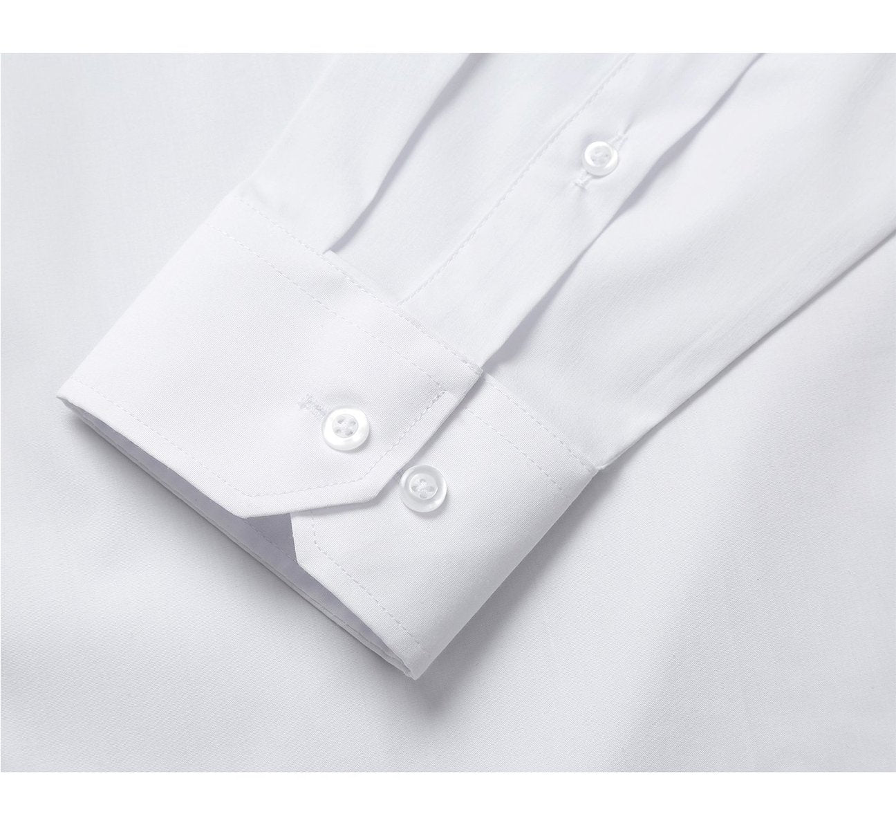 Folded dress shirt in white showcasing a regular classic fit complemented by long sleeves and a refined spread collar. A circular inset fabric detail enhances its elegance. The label states "Renoir.