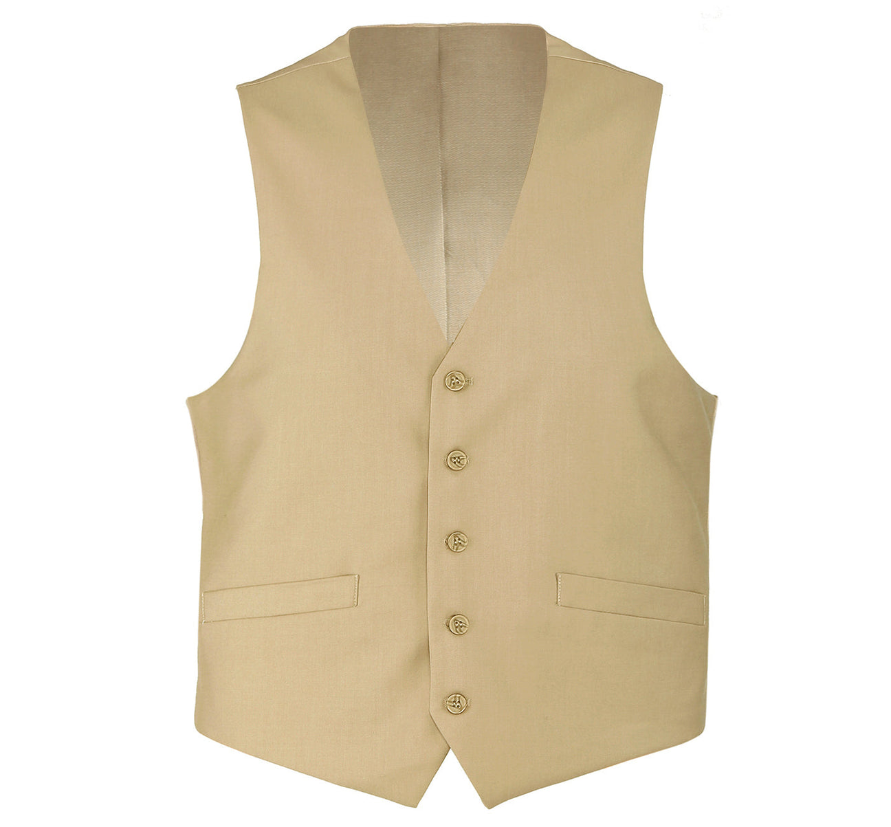 The Alessandro Vitello by Renoir Tan Wool Suit Vest showcases a regular fit with a fashionable V-neckline and two pockets.