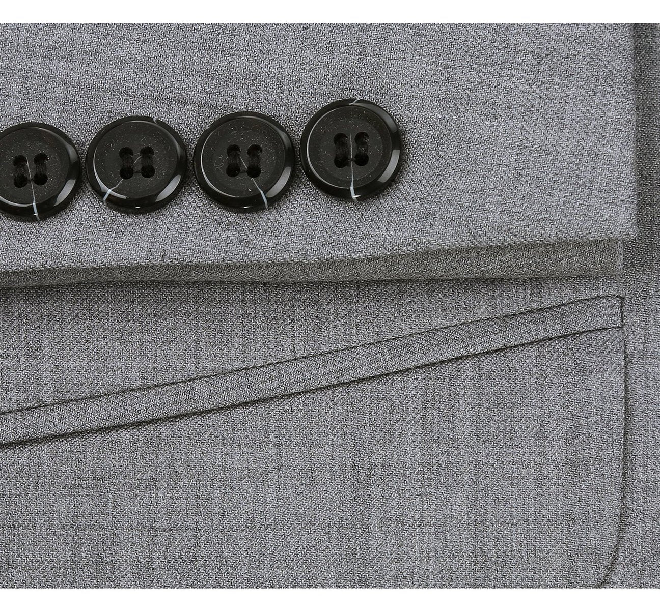 Alessandro Vitello by Renoir Grey 2-Piece Classic Fit Notch Lapel Wool Suit 508-5, consisting of a single-breasted, two-button jacket and matching regular fit trousers, displayed on a white background.