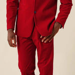 Inserch Modern Fit Single Breasted Velvet Suit BL521-30 Red
