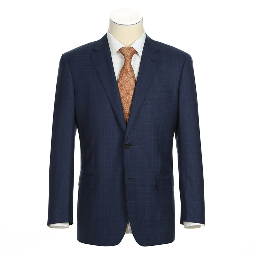RENOIR Navy Classic Fit Single Breasted Notch Lapels Check Suit 562-2