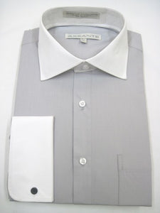 Assante Couture Silver Solid Two Tone Spread Collar W/ French Cuff (580-3FW)