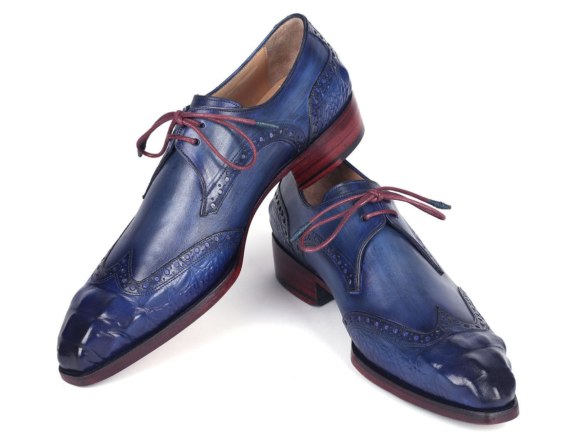Paul Parkman Goodyear Welted Wingtip Derby Shoes Blue & Navy - 584-BLU ...