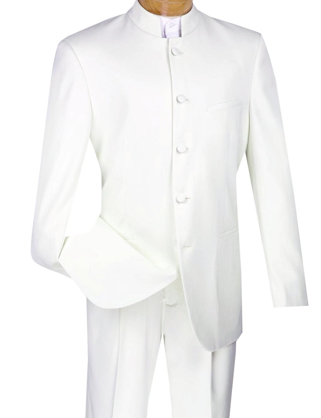 Vinci Regular Fit 2 Piece Banded Collar Tuxedo (White) 5HT