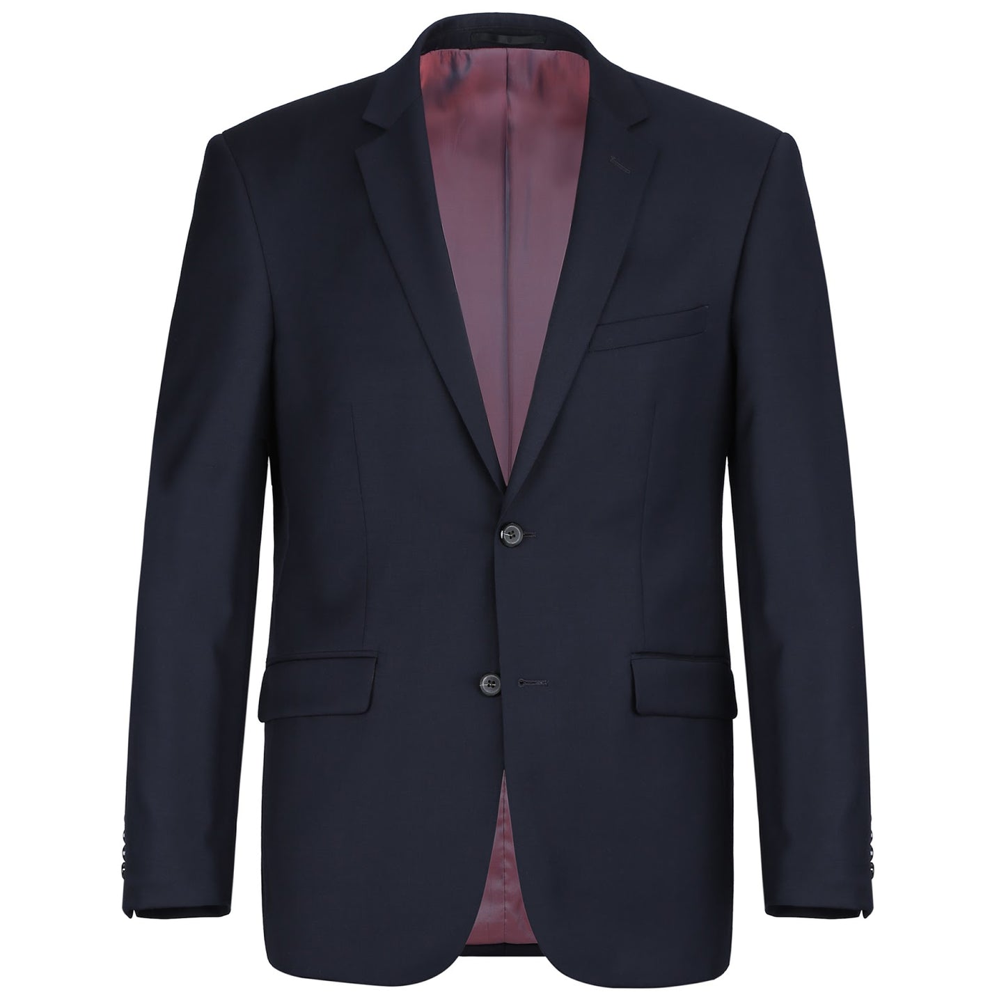 Discover the sophistication of the Alessandro Vitello by Renoir Dark Navy 2-Piece Classic Fit Wool Suit. This elegant ensemble showcases a timeless twill weave and includes a single-breasted jacket with two buttons, a notch lapel, and matching pants. The suit also features a stylish pink-lined interior for an extra touch of flair.