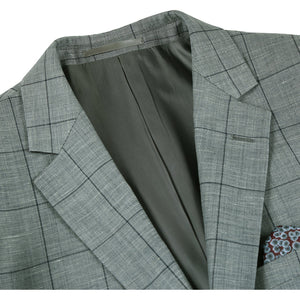 RENOIR Gray Slim Fit Notch Lapels Windowpane Suit 562-3