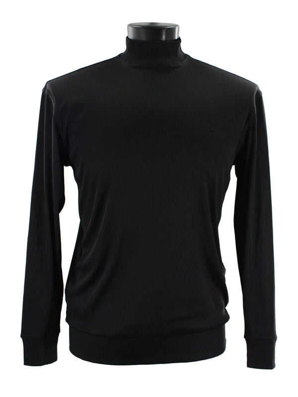 A Bassiri Long Sleeve High Neck Black T-Shirt 632, featuring a modern fit, is elegantly displayed on a mannequin against a plain background.