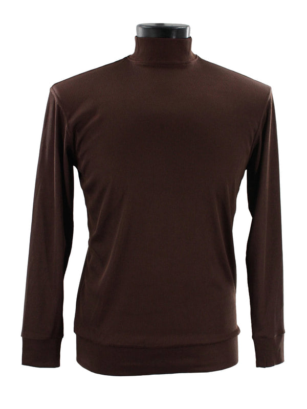 A Bassiri Long Sleeve High Neck Brown T-Shirt 632, crafted from soft microfiber with a touch of spandex for modern fit comfort, is displayed on a mannequin.