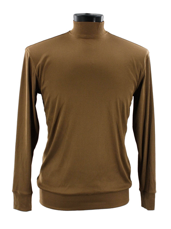 The Bassiri Long Sleeve High Neck Cappuccino T-Shirt 632, designed with a contemporary fit and crafted from microfiber, is showcased on a mannequin.