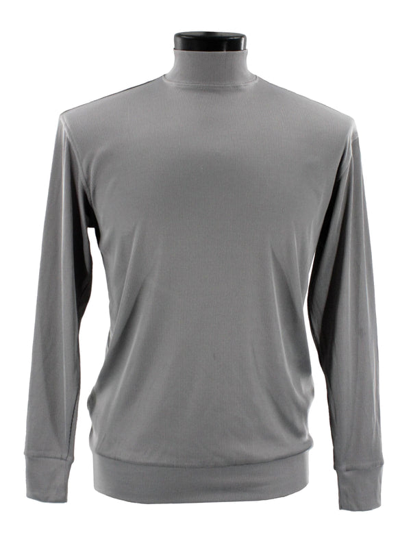 Bassiri's Long Sleeve High Neck Grey T-Shirt 632, designed with a contemporary fit, showcased elegantly on a black mannequin.