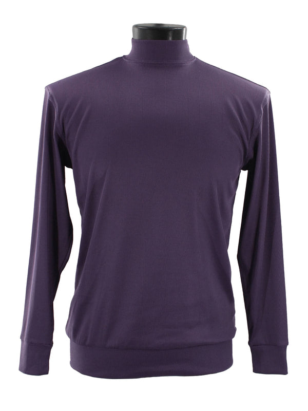 The Bassiri Long Sleeve High Neck Purple T-Shirt 632, designed with a sleek Modern Fit, is displayed on a mannequin.