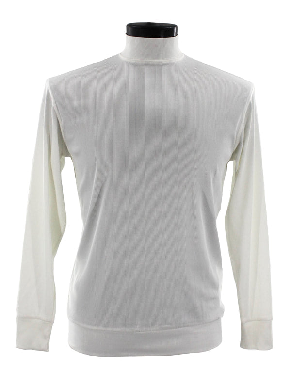 Displayed on a mannequin is the Bassiri Long Sleeve High Neck White T-Shirt 632, featuring a modern fit and crafted from soft microfiber.