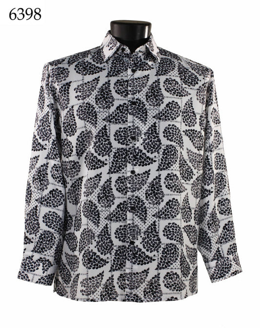 Bassiri Long Sleeve Shirt 6398 by Bassiri, featuring a black and white pattern, displayed on a mannequin.