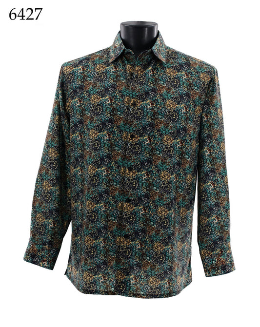 The Bassiri Long Sleeve Shirt 6427, crafted from soft microfiber with a multicolored abstract pattern, is showcased on a headless mannequin. The number 6427 appears in the upper left corner.